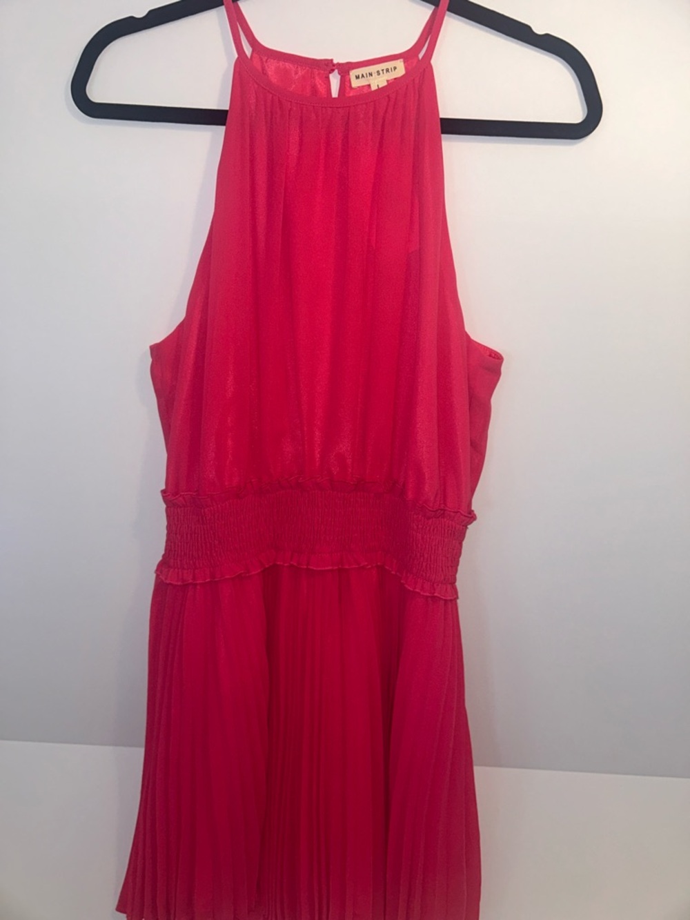 Main Strip Bright Pink Pleated Halter Dress